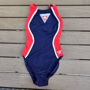 The Finals Women One Piece GUARD Swim Super V Back Red/Navy Sz 30/XXS No Tag